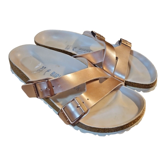 Birkenstock Size 37 (US 6) Narrow Yao Hex Criss Cross Sandal In Copper - Picture 2 of 5
